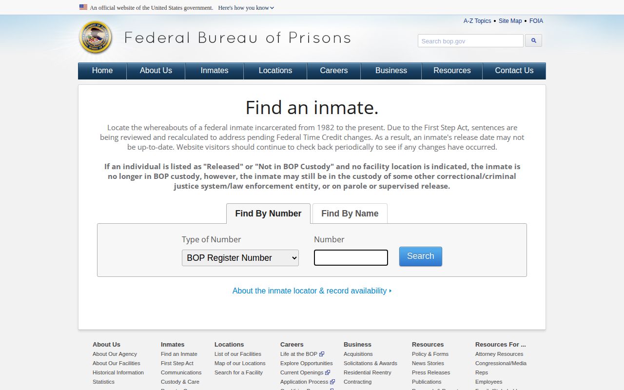 Federal Bureau of Prisons inmate locator source for federal custody questions